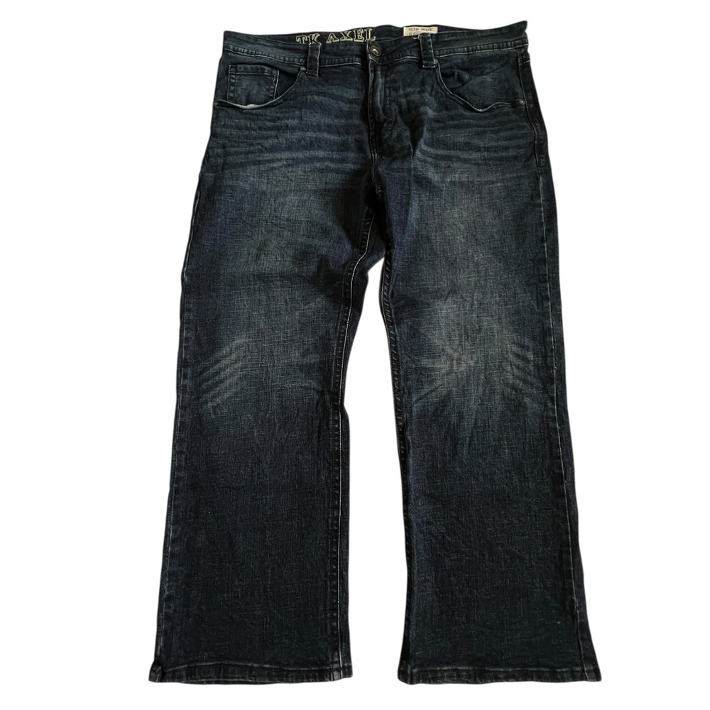 TK‎ Axel Jeans Slim Bootcut 38x30 Dark Wash Distressed Whiskered Moto